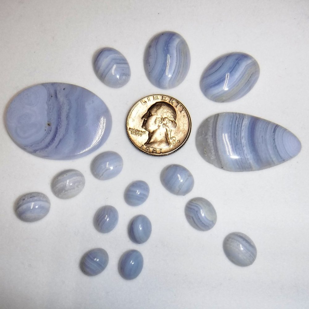 Blue Lace Agate Lot, Cabochon, USA, 16 pc